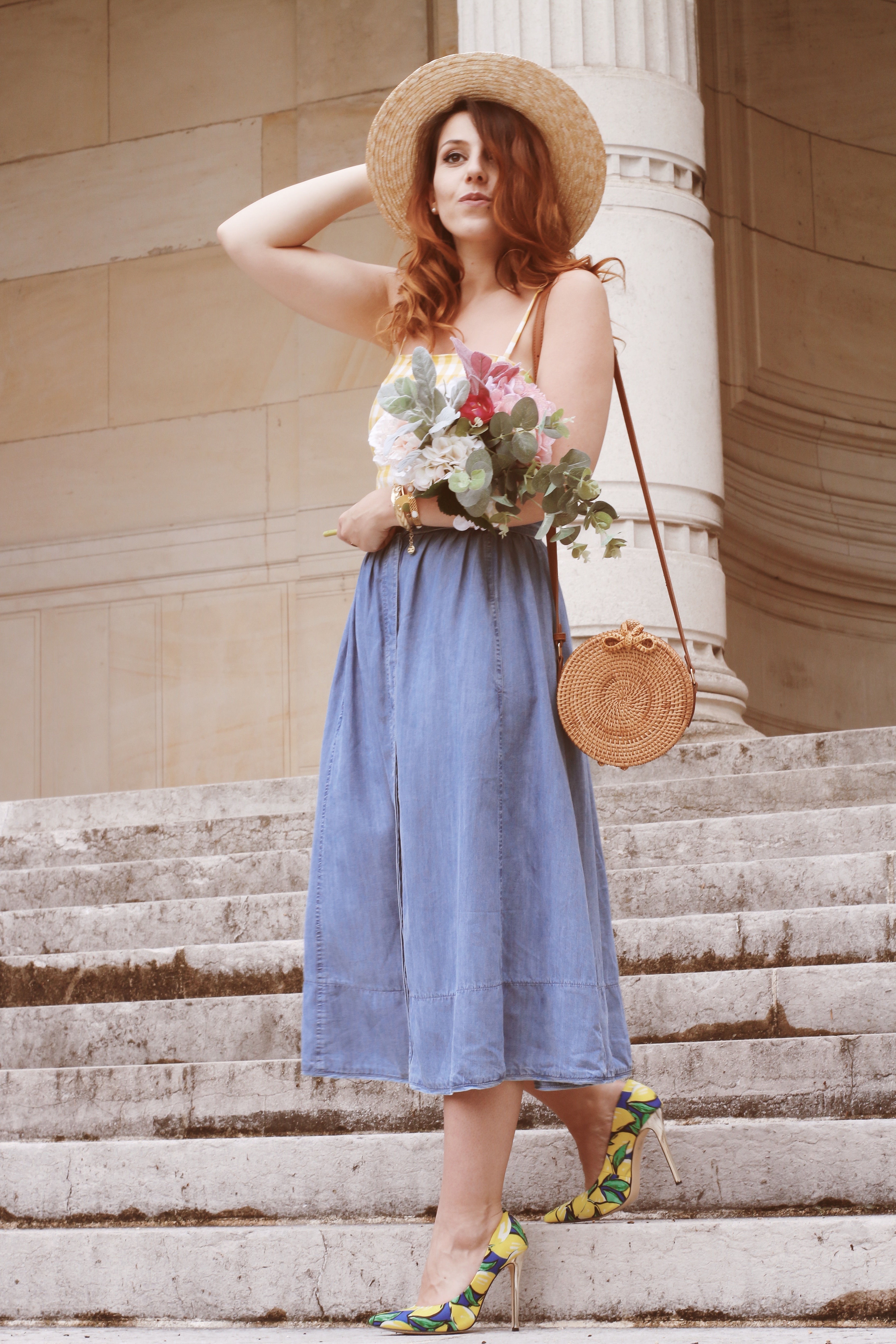 Tenue-retro-parisienne-jupe-denim-paul-and-joe-top-bershka-sac-rotin-musée-galliera-paris-charlie-sugar-town