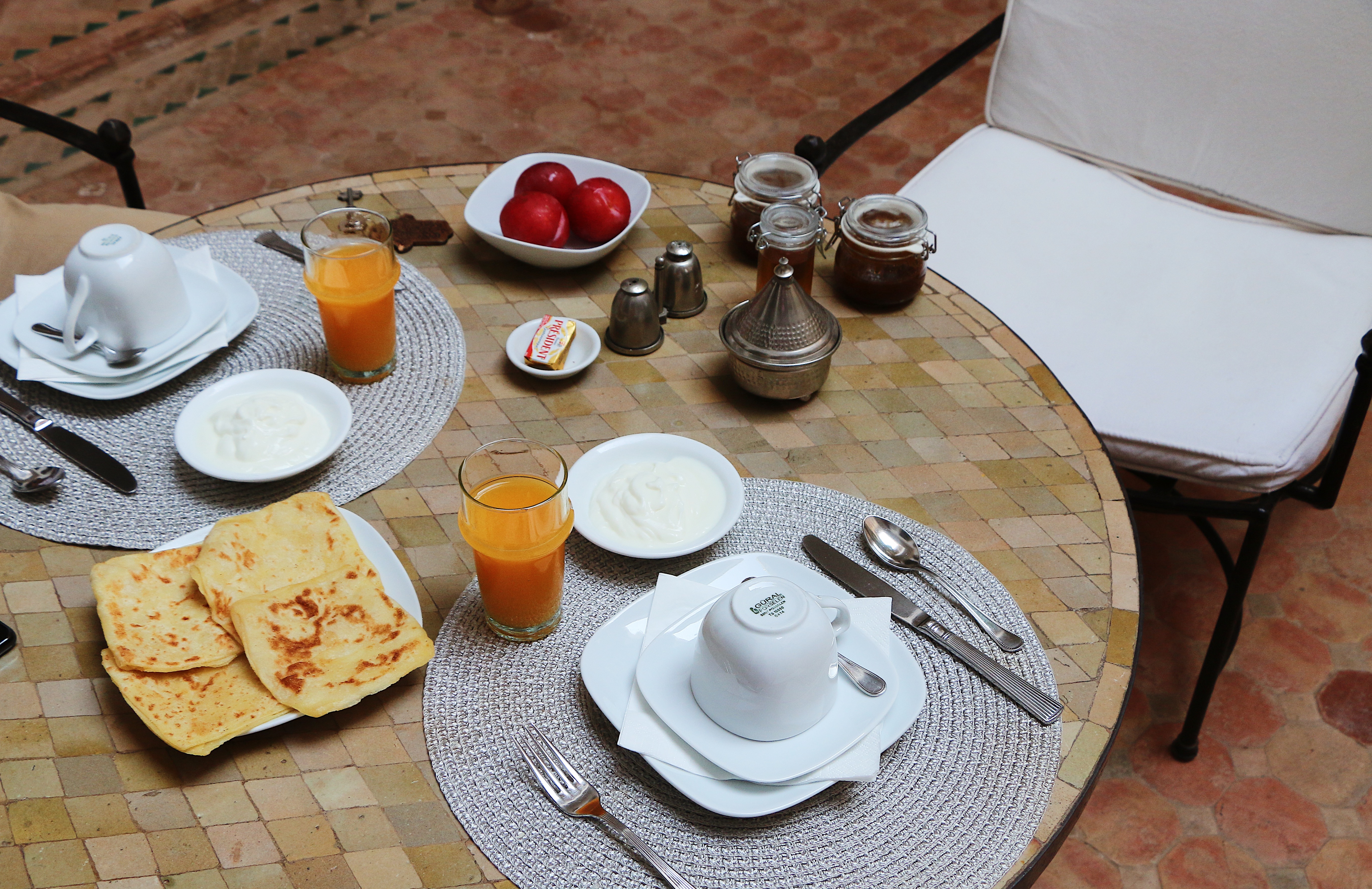 Voyage Maroc, hotel, B&B Marrakech, petit déjeuner riad, nourriture marocaine, repas marocain