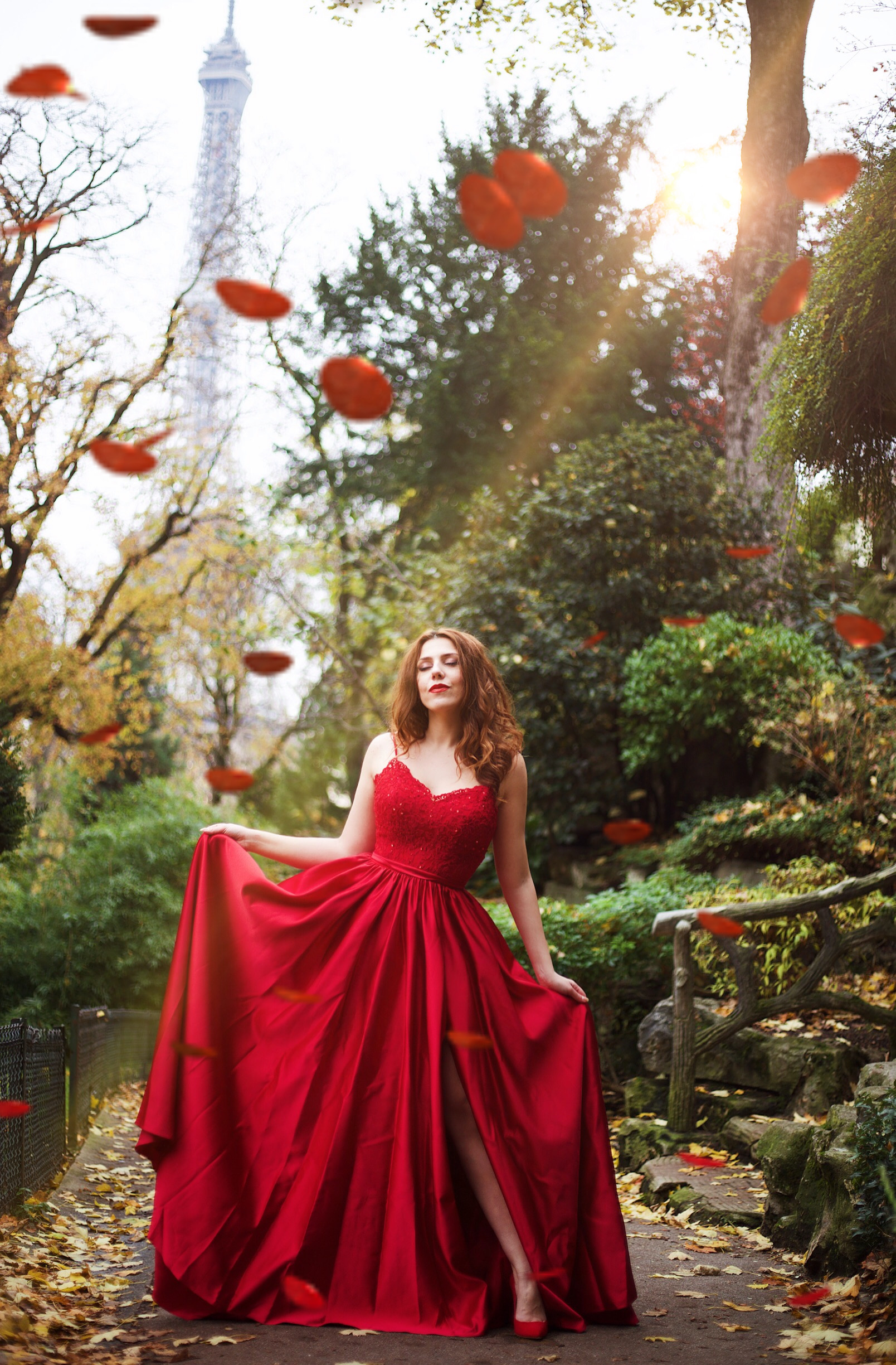 Robes de soirée rouge princesse réveillon noël paris trocadero prom dress 