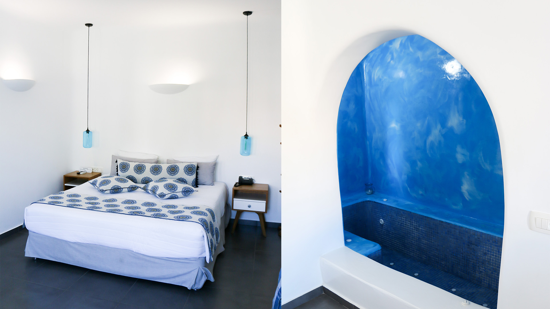 Hôtel à Fira Santorin Calm Collection villa vacances chambre salle de bain